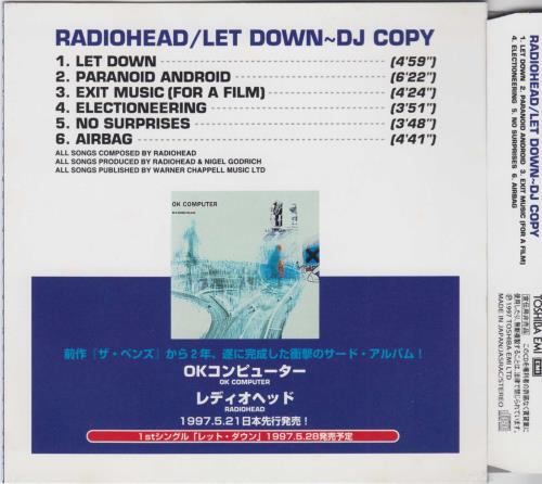 Radiohead Let Down - DJ Copy Japanese Promo CD single (CD5